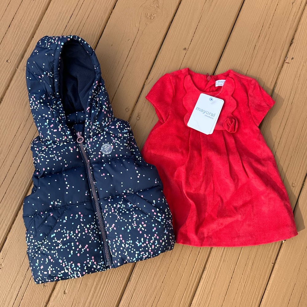 Fall Baby Girl Dress & Vest Bundle - 6-9 months